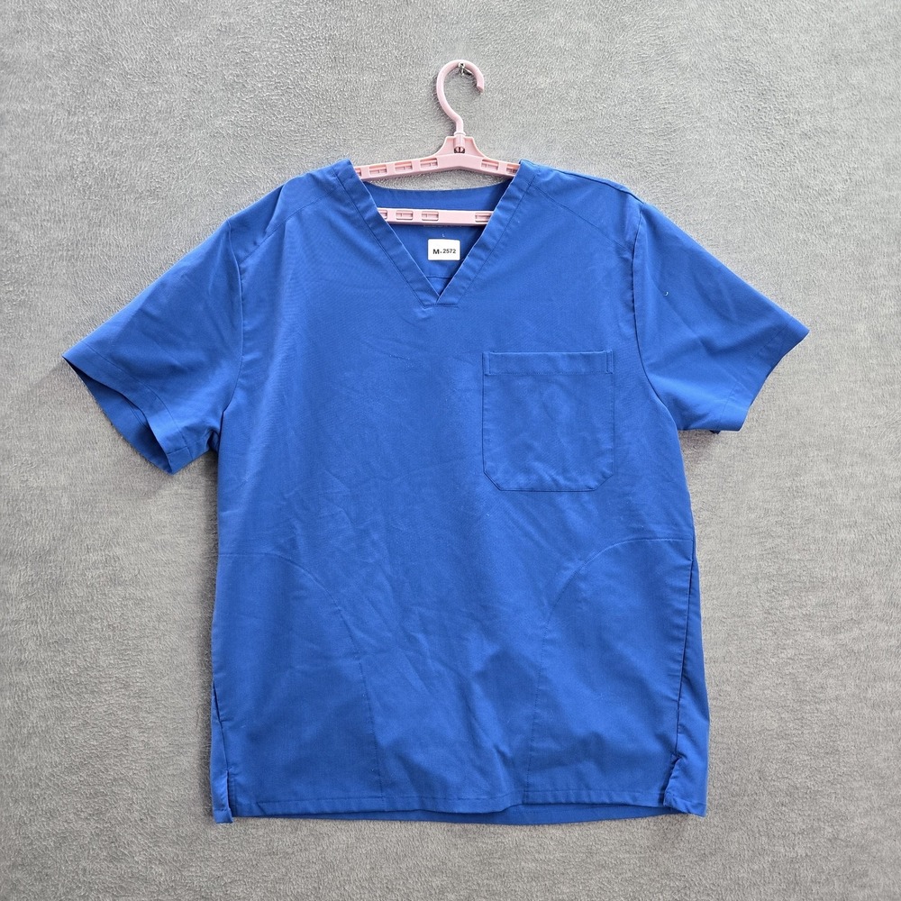 Mandala Men Scrub Top L‎ Blue Short Sleeve Polyester Viscose